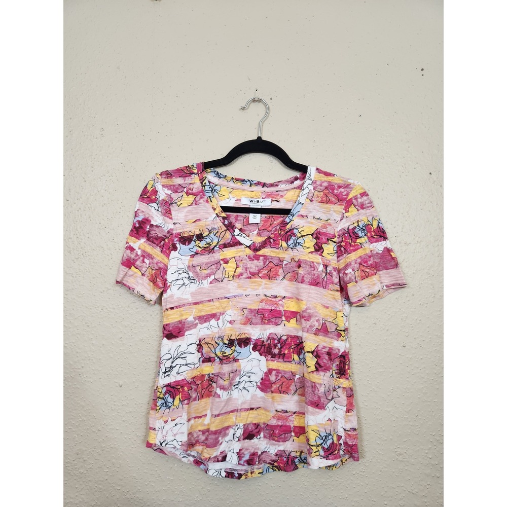 WHBM Floral Print Top V-Neck Short Sleeve Casual Tee Shirt‎ XS